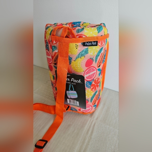 Polar Pack Colorful Fruit Print Picnic Mat with Orange Strap 56x49 - Picture 4 of 4